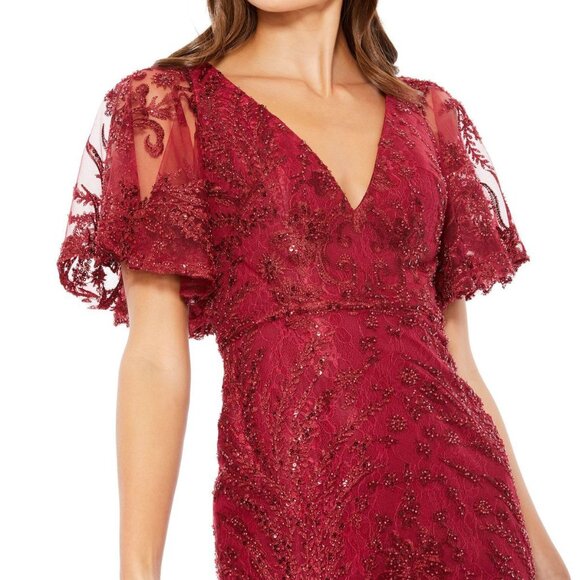 NWT‎ MAC DUGGAL 67546 SZ 16 FLARE SLEEVE MIDI LACE DRESS WINE $498 - Picture 3 of 10